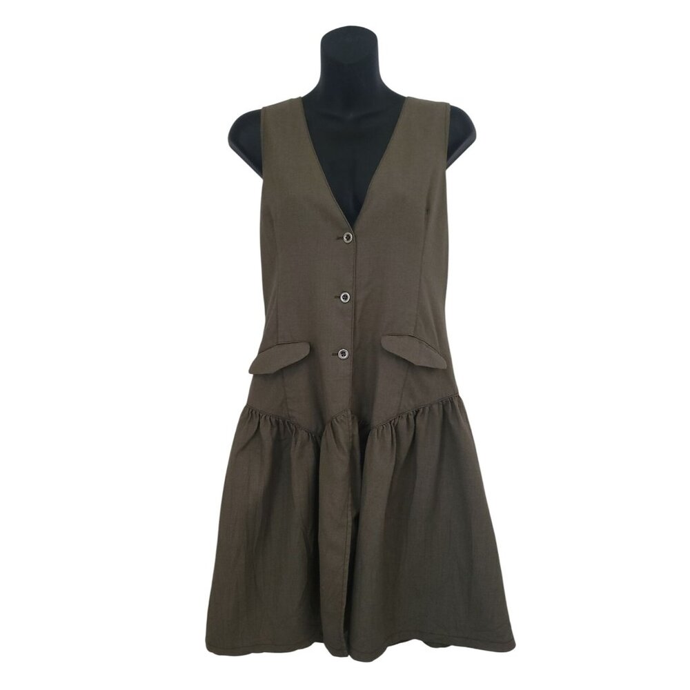 Fee People Sleeveless Army Green Wool Blend Vest Dress Women's Size 6